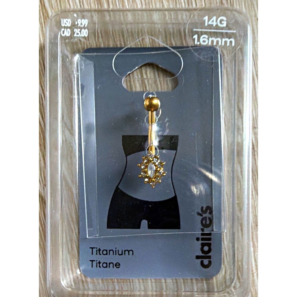 Claire’s Titanium Gold Belly Button Navel Barbell 14G (1.6mm) Ball Closure NIP